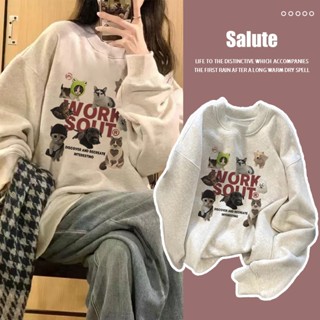  Salute Áo nỉ Xám cổ tròn nữ thời trang mùa thu và mùa đông Sweater girl phố versatile vintage Y0559 
