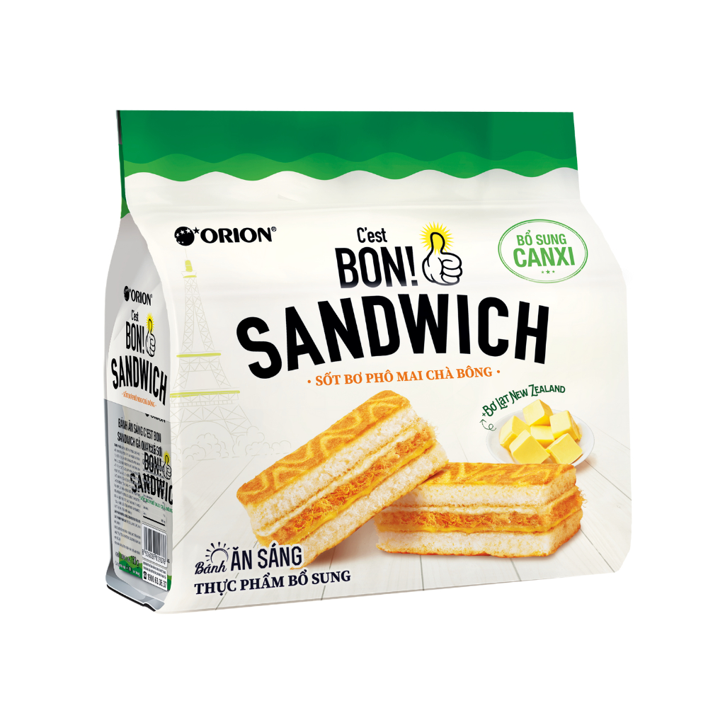 Combo 5 gói bánh ăn sáng C'est Bon Sandwich Sốt Bơ Phô Mai Chà Bông Orion (147G x 5)