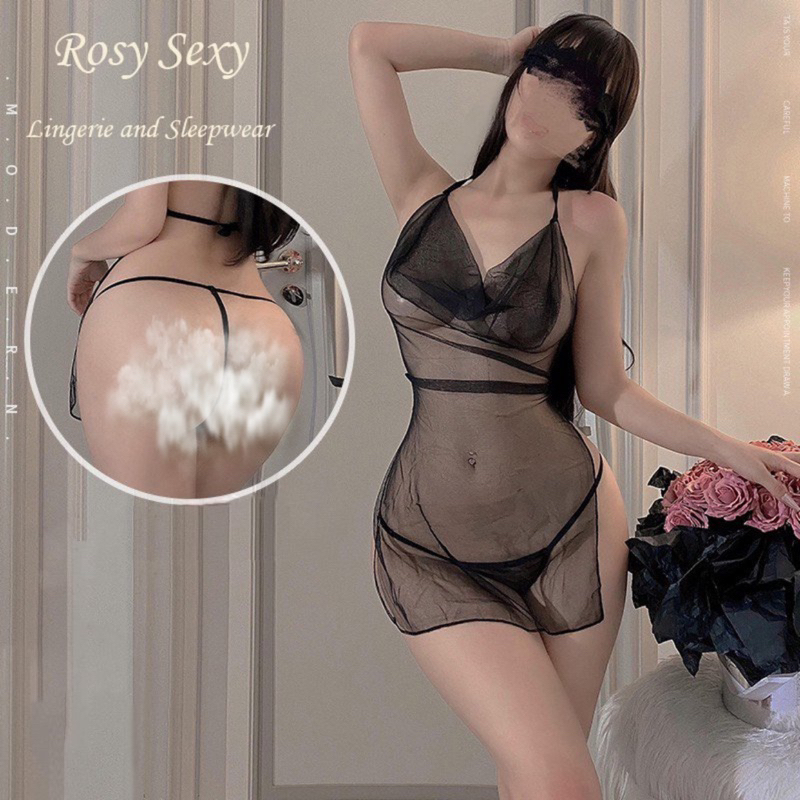 Áo yếm ren mỏng trơn xuyên thấu kèm quần lót gợi cảm QL