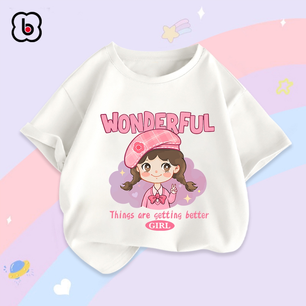 Áo thun bé gái BabyloveGO áo trẻ em mẫu hè 2023 họa tiết baby girl cá tính dễ thương
