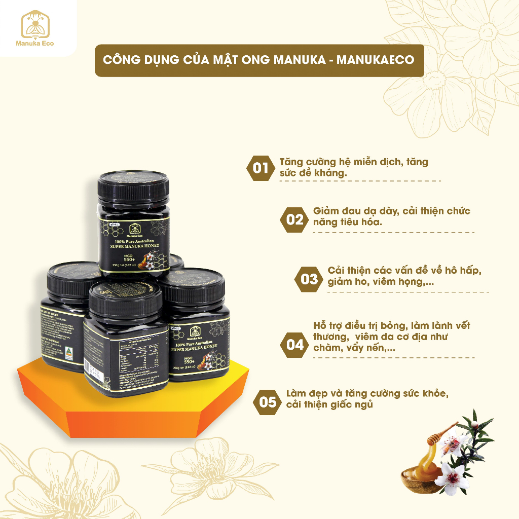 Mật Ong Manuka Eco MGO 265+/ UMF 10+ nguyên chất hoàn toàn tự nhiên, nhập khẩu chính hãng từ Úc