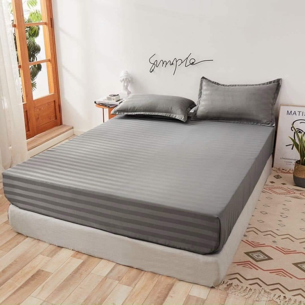 Bộ Ga Giường Cotton Sọc 3F,Ga Bo Chun  Hàng Loại 1 Mềm Mịn,Mát, Đủ Kích Thước EURO HOMETEX