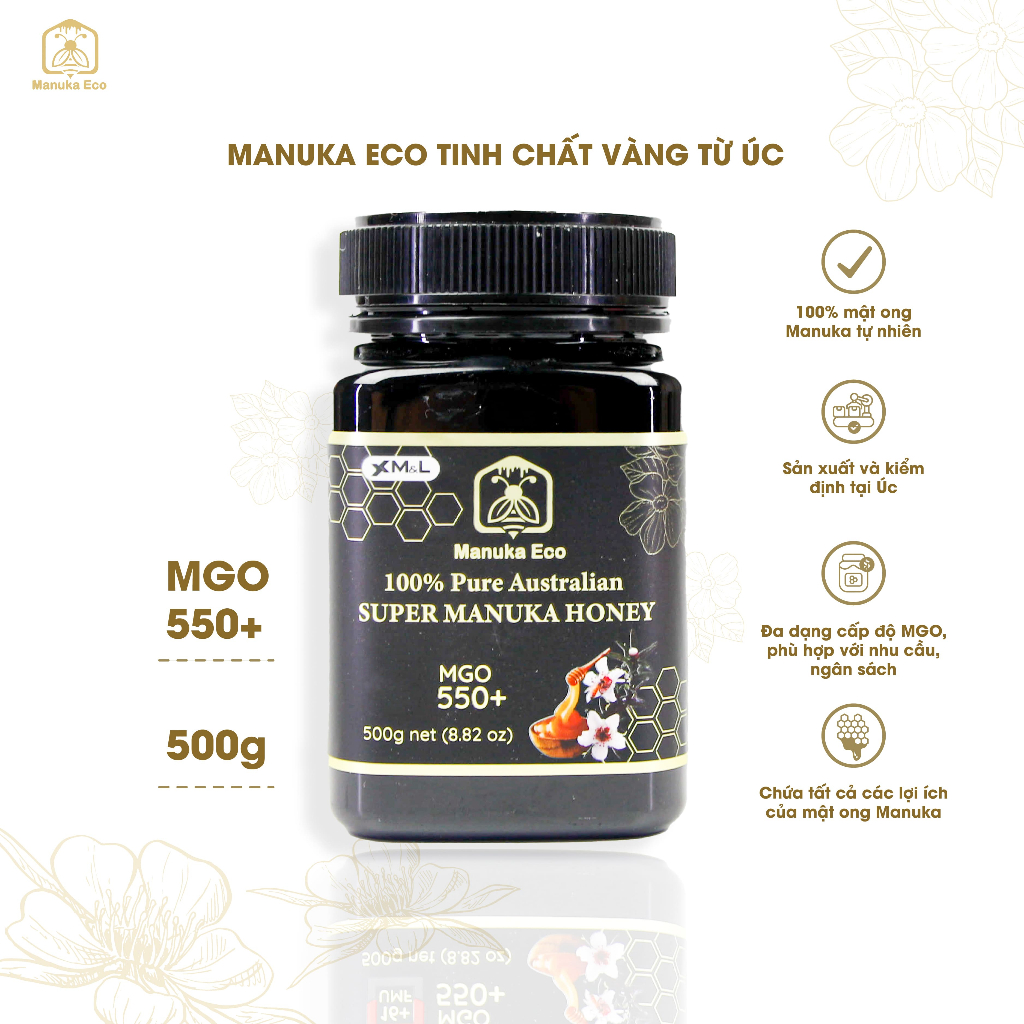 Mật ong Manuka của Úc nguyên chất chỉ số MGO 550+ giúp tăng sức để kháng - Manuka Eco