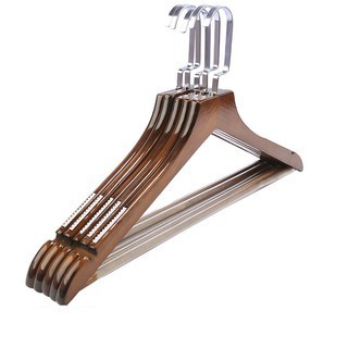Móc gỗ nâu vai đệm thanh ngang treo quần áo 44.5cm