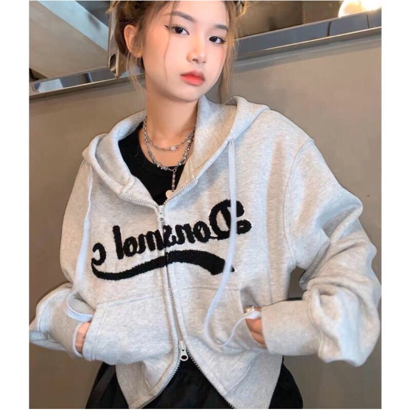 Áo hoodie croptop khoá kéo 2 đầu nỉ bông Bycam - premium ver