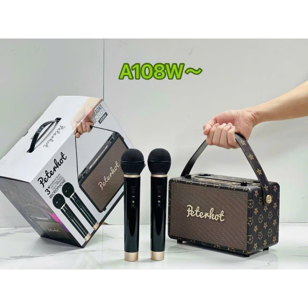 Loa Bluetooth Karaoke Peterhot A106W/108W Âm Thanh Siêu Đỉnh - Bản Cao Cấp Nhất - Tặng Mic Không Dây Hát Karaoke
