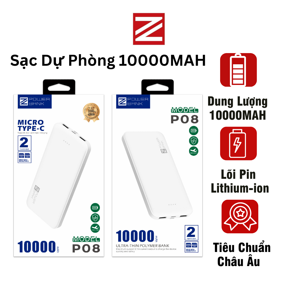 Sạc dự phòng 10000mah mini 2 cổng chính hãng ZUZG J01