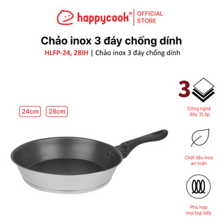 Chảo inox 3 đáy chống dính 24 cm, 28cm, HAPPYCOOK