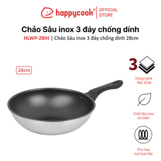 Chảo sâu inox 3 đáy chống dính 28cm, happycook, hlwp-28ih