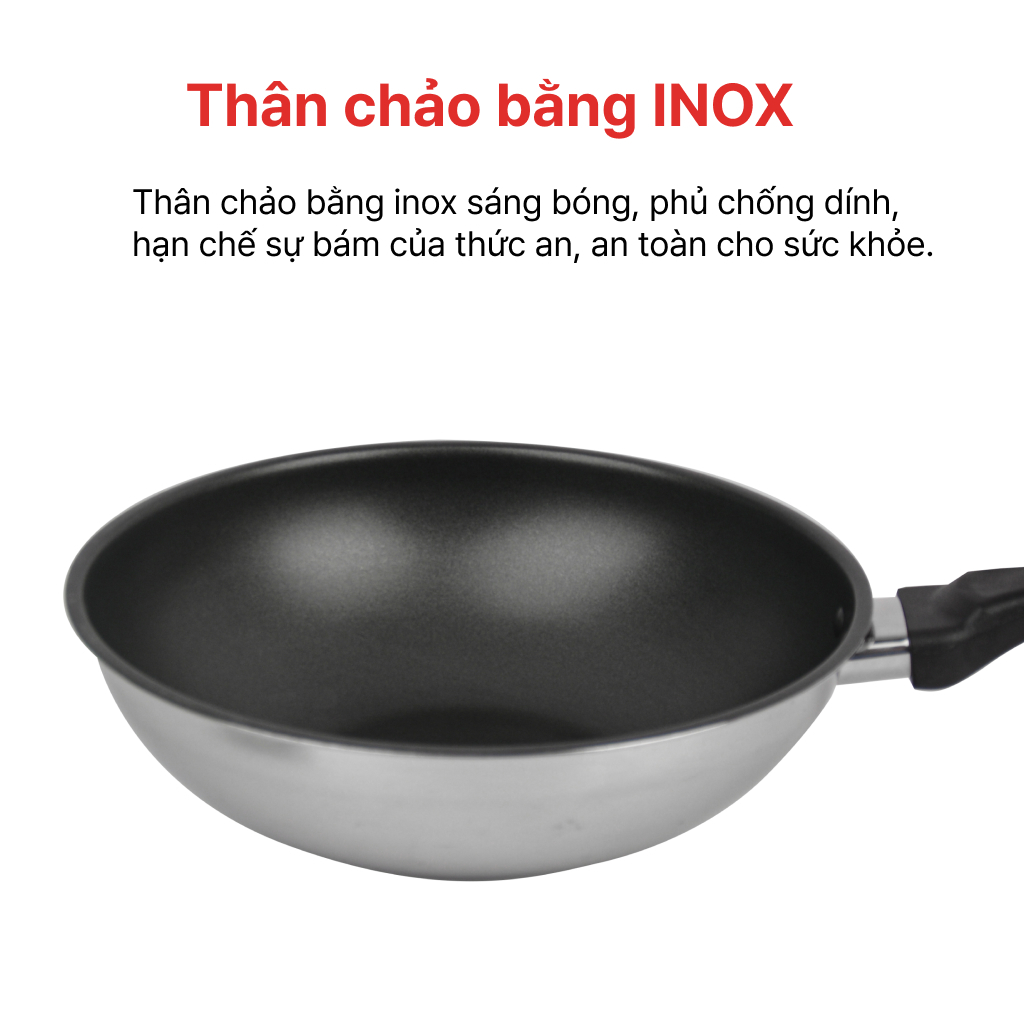 Chảo Sâu Inox  3 đáy chống dính 28cm, HAPPYCOOK, HLWP-28IH