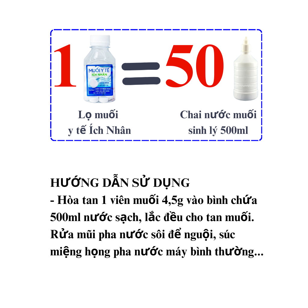 Viên muối y tế Ích Nhân tự pha súc miệng,vệ sinh mũi, họng lọ 50 viên