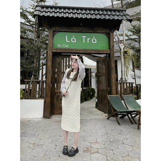 Váy len vặn thừng phối tay sơ mi