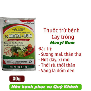 Thuốc trừ nấm bệnh cây trồng Mexyl Bum 30g, trừ bệnh vàng lá, đốm đen, rỉ sắt, thán thư, sương mai, nứt thân xì mủ