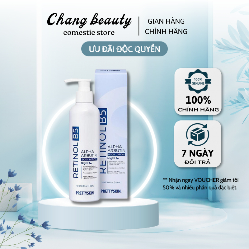 Kem Dưỡng Thể Trắng Da PrettySkin Retinol B5 Alpha Arbutin Body Lotion 250ml