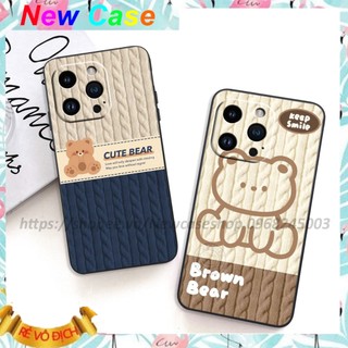 Ốp lưng TPU Viền vuông Iphone 14 / 14 Plus / 14 Pro / 14 Pro Max in hình họa tiết len Bear Cute