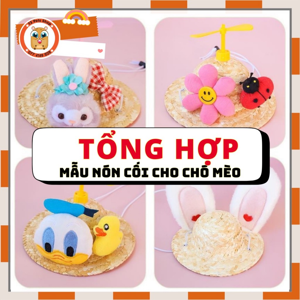 nón cói chong chóng và nón cói tai lớn dành cho chó mèo