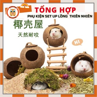 TỔNG HỢP dạng nhà và đồ chơi từ dừa, gỗ set theo kiểu thiên nhiên cho hamster
