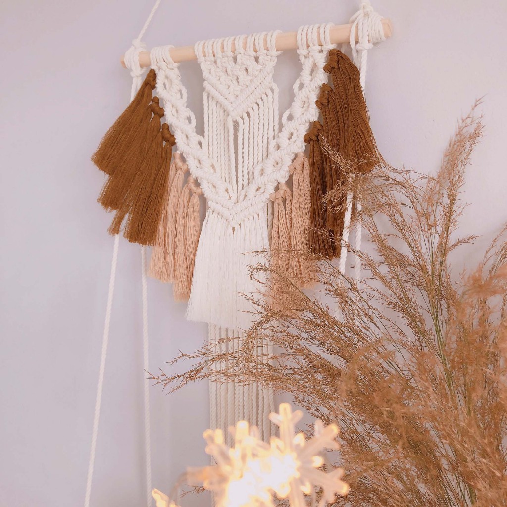 Kệ trang trí, kệ gỗ treo tường tết dây macrame trang trí nhà cửa decor nội thất decor phòng