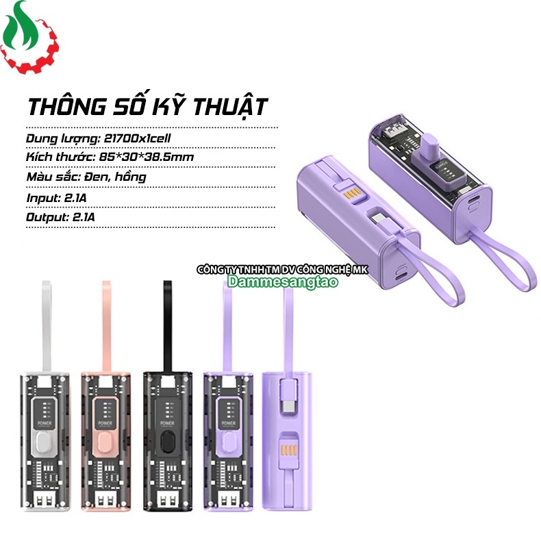 Box sạc dự phòng 1 cell 21700 công suất 10W