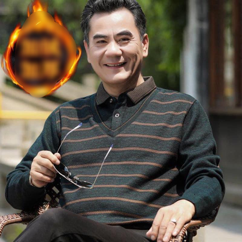 ÁO LEN LÓT LÔNG KẺ NGANG CỔ PHỐI SƠ MI CHO BỐ