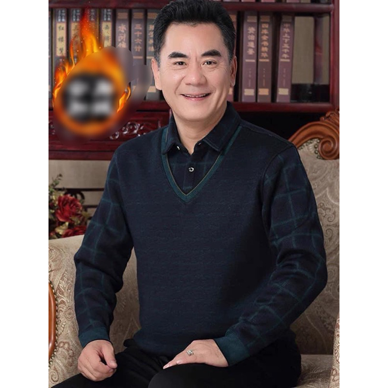 ÁO LEN LÓT LÔNG KẺ NGANG CỔ PHỐI SƠ MI CHO BỐ