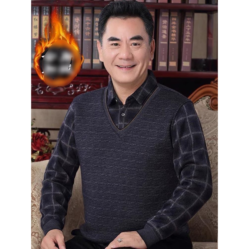 ÁO LEN LÓT LÔNG KẺ NGANG CỔ PHỐI SƠ MI CHO BỐ