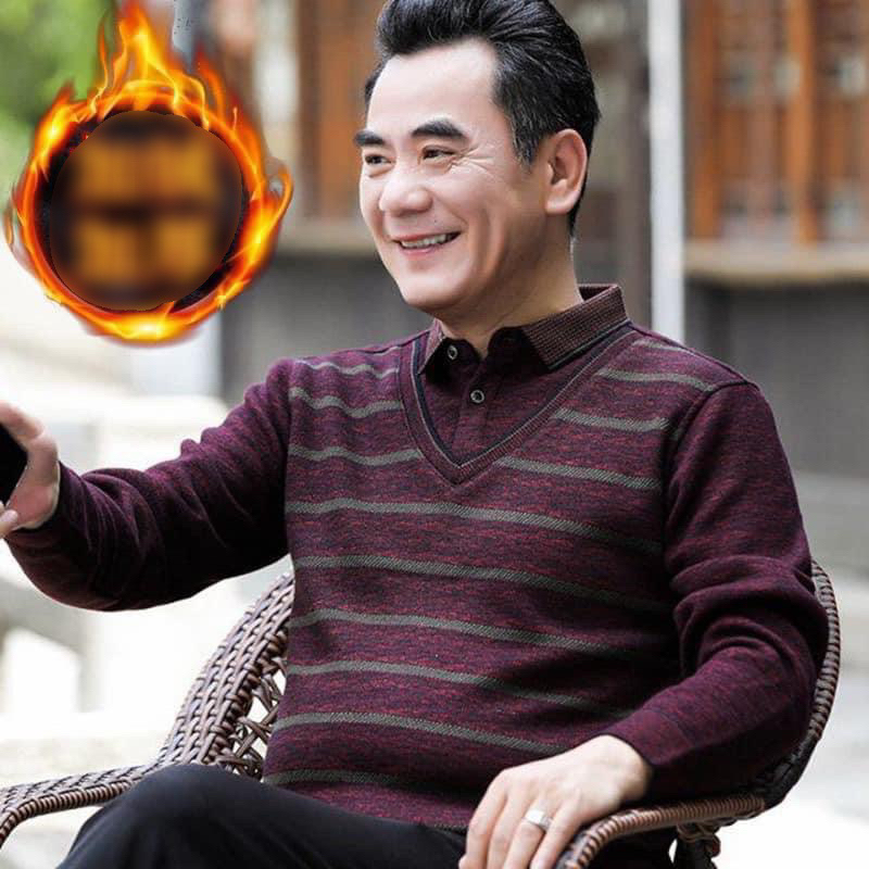 ÁO LEN LÓT LÔNG KẺ NGANG CỔ PHỐI SƠ MI CHO BỐ