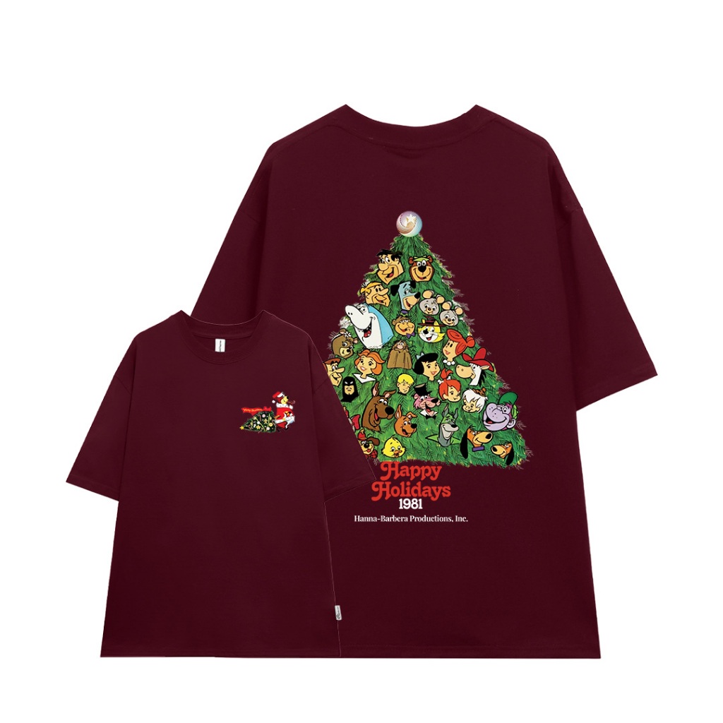 Áo thun Noel cây thông local brand form rộng ATD704 Miucho cotton cổ tròn in mix