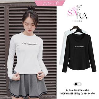 Áo Thun SARA VN In Hình BACKWARDES  Dài Tay Co Dãn 4 Chiều Dày Dặn Gân Thể Thao 2 Bên Mã TD043