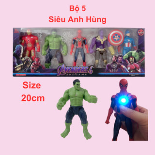 Mô Hình Siêu Nhân Đồ Chơi Siêu Anh Hùng Gồm 5 Nhân Vật Cho Bé Sưu Tập, Cao 20cm, Có Đèn Led (AV2105)
