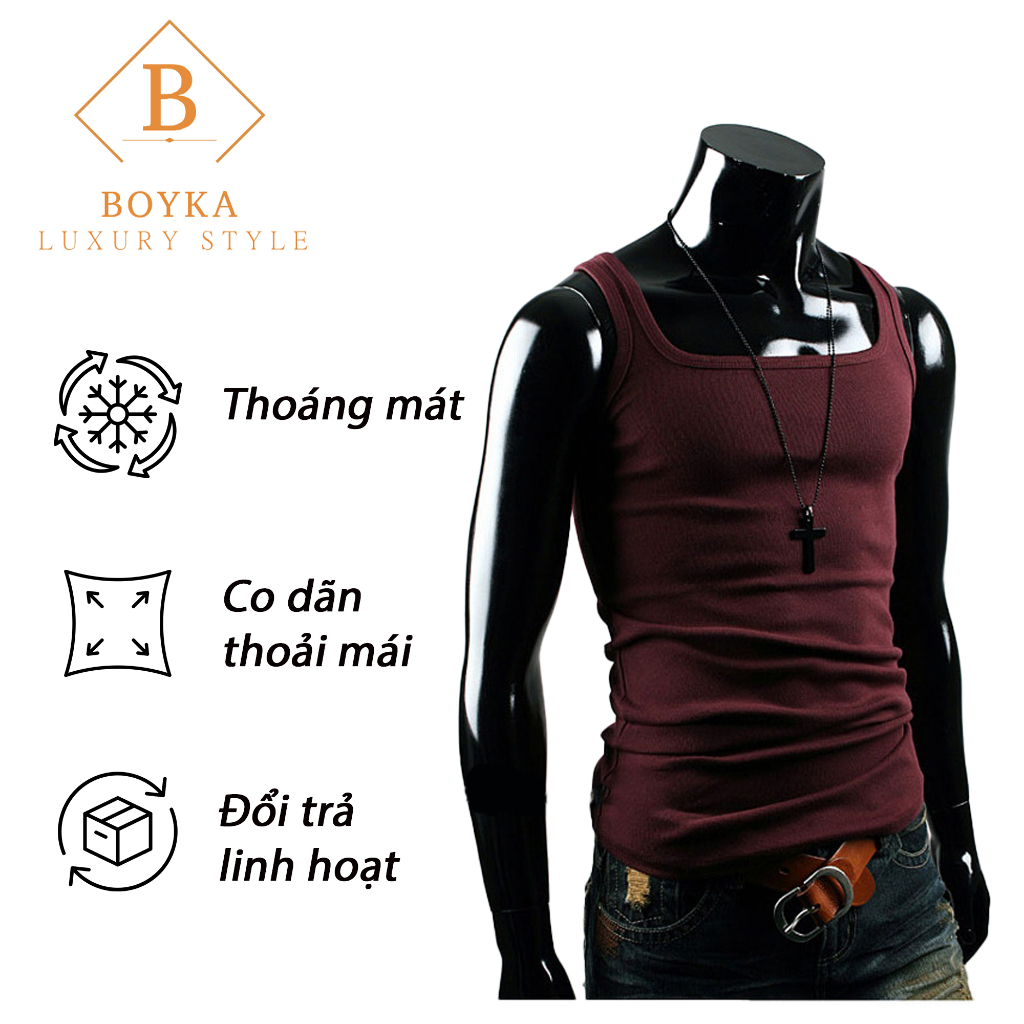 Áo Ba Lỗ Cổ Vuông Nam cotton trơn thấm hút mồ hôi,thoáng mát (special)