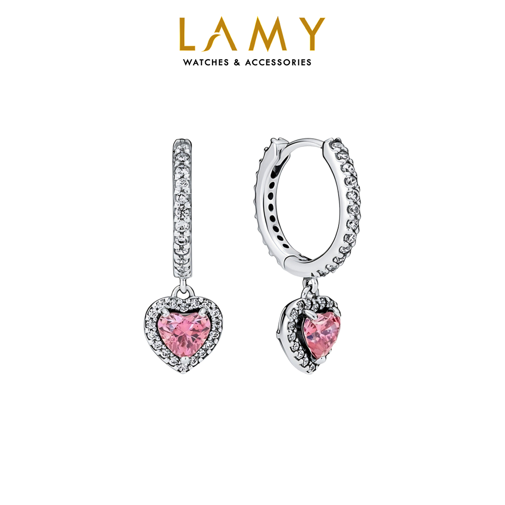 Khuyên tai bạc nữ CDE Sparkling Halo Heart Hoop Earrings Silver CDE3120
