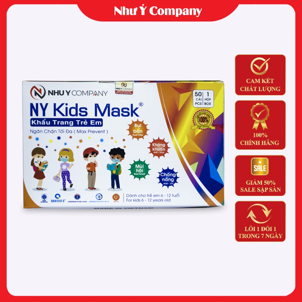 Khẩu Trang Trẻ Em - Ny Kids Mask - Khẩu trang y tế trẻ em Như Ý Company (Màu ngẫu nhiên)