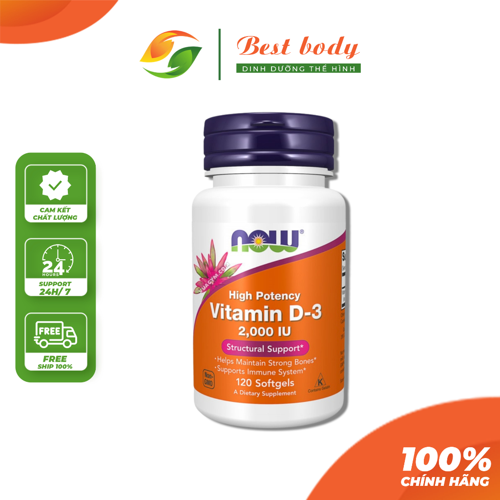 Vitamin D3 Viên Uống Hỗ Trợ Tăng Sức Đề Kháng Và Duy Trì Xương Chắc Khỏe Phát Triển Chiều Cao Now Vitamin D3 2000IU