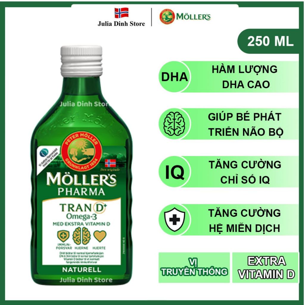 Dầu gan cá tuyết Omega 3 MOLLERS Pharma Tran D+ nội địa Na Uy (250ml) - Hương vị truyền thống