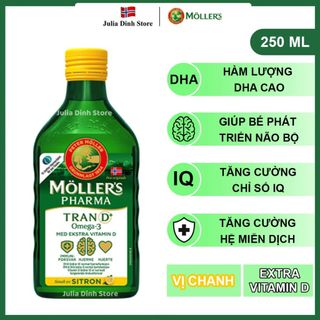 Dầu gan cá tuyết Omega 3 Moller’s Pharma TRAN D+ nội địa Na Uy (250ml) - Hương vị chanh