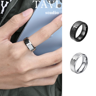 Nhẫn thép titan nam nữ trơn unisex Cross Tavi Studio thời trang khắc họa tiết thánh giá kinh thánh cá tính
