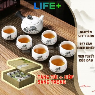 Bộ ấm trà sứ hoa sen 7 món tao nhã, bộ ấm chén gốm sứ cao cấp