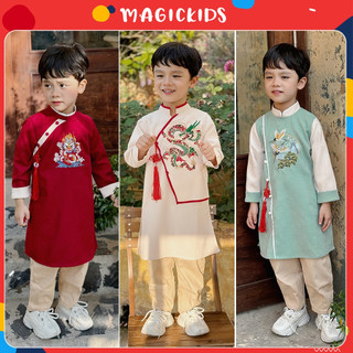 Áo dài bé trai Tết Magickids dáng cách tân mẫu mới 2024 cho bé trai 2 3 4 5 6 7 8 9 10 tuổi từ 12-40kg Quần áo trẻ em