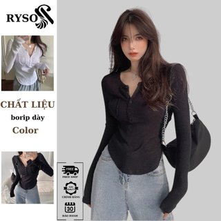 Áo Thun Tay Dài Nút Gài RYSO FASHION Có Túi Chất Thun Gân Nổi Dày Dặn Vạt Bầu