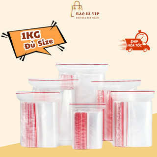 Túi zip chỉ đỏ 1Kg dày dặn đủ các size, Zipper viền đỏ bấm miệng kín khí