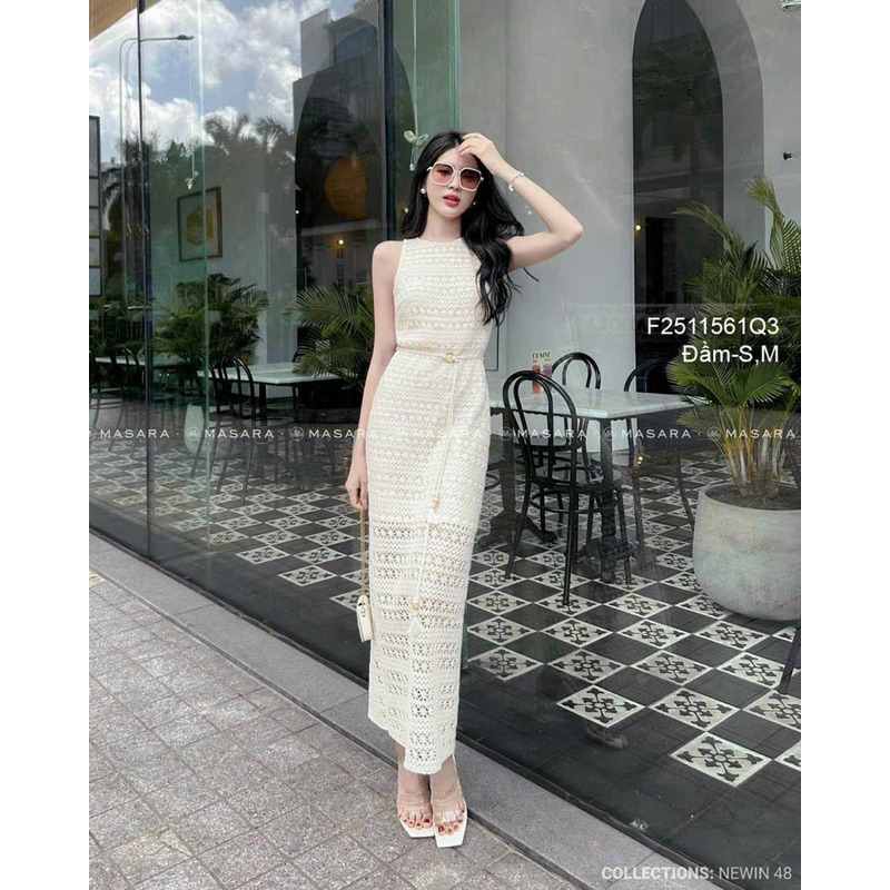 Đầm maxi ren sát nách có lót, đầm ren suông cột eo sang trọng VIENS STORE
