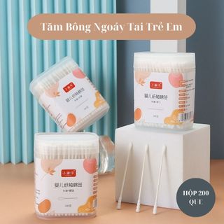 Tăm bông cho bé sơ sinh hộp 200 que, tăm bông trẻ em cao cấp 2 đầu tăm bông tiện lợi