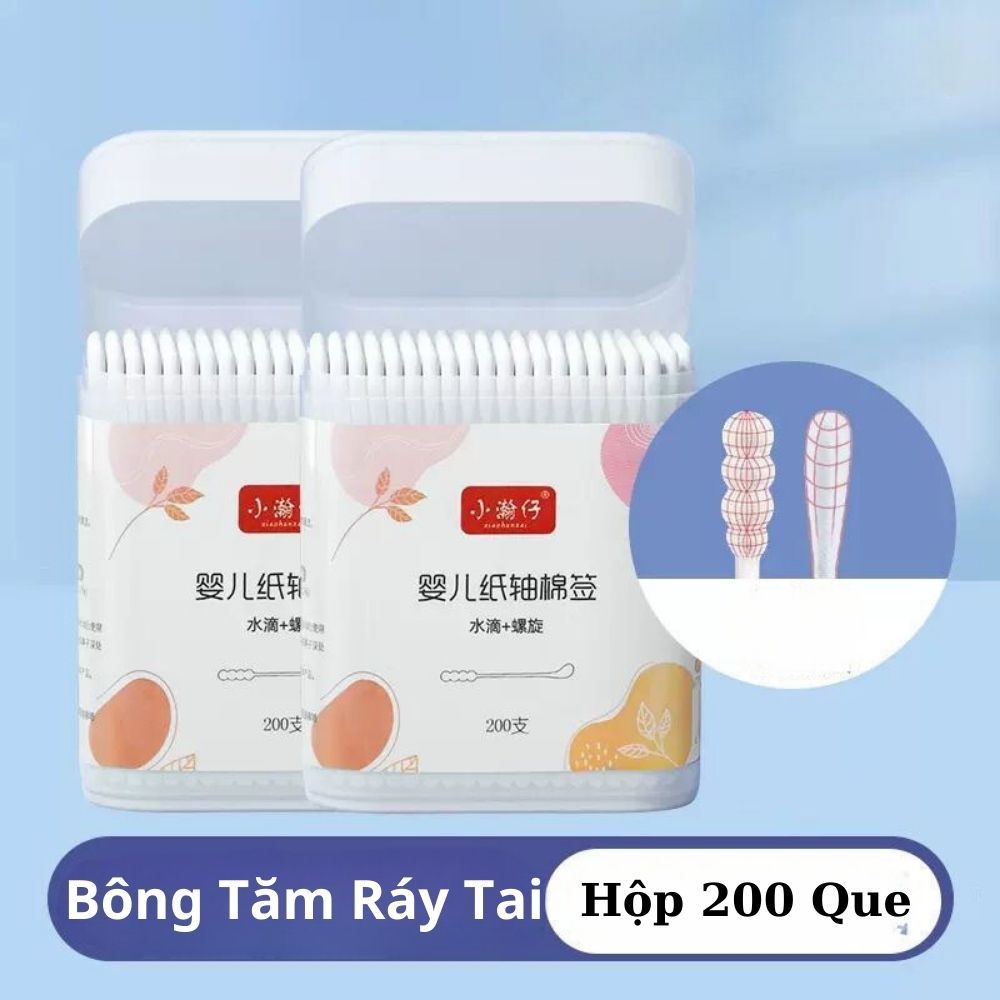 Bông tăm ngoáy tai cho bé hộp 200 que, tăm bông ráy tai vệ sinh tai, mũi - kháng khuẩn, mềm mịn