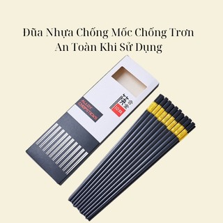 Bộ 10 đũa KHẢM VÀNG Hàn Quốc chống mốc chống trơn sang trọng