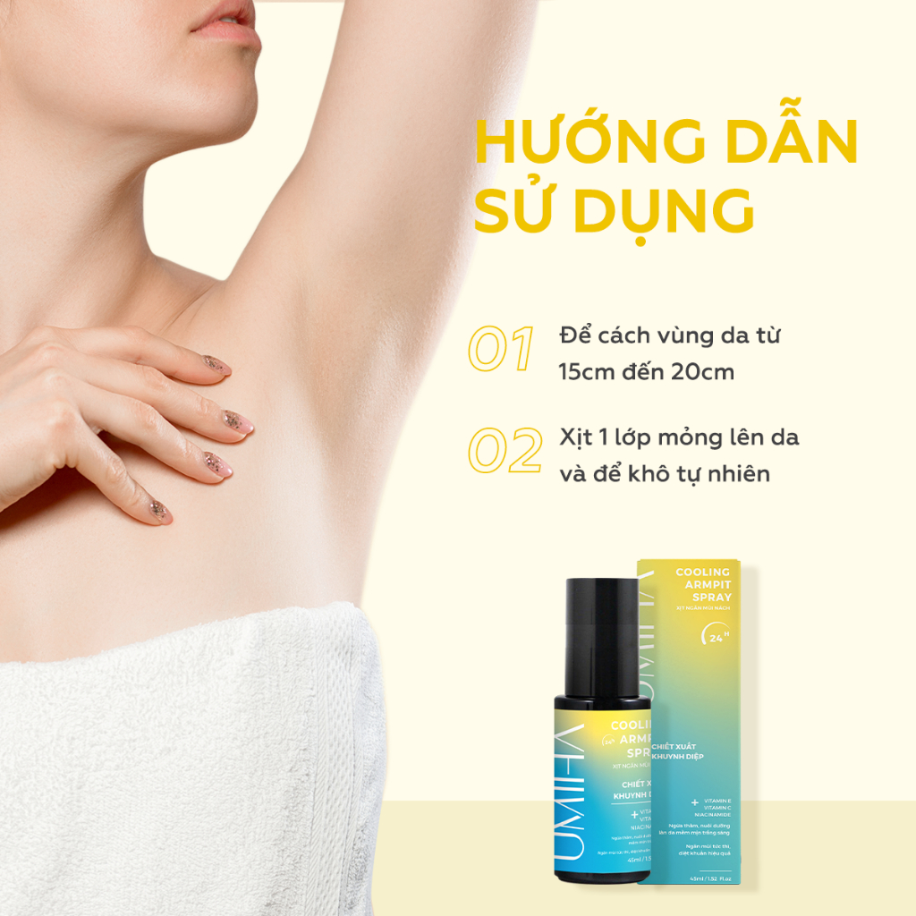 Xịt trắng nách dưỡng mờ thâm nách UMIHA với Niacinamide trắng da (45ml) ngăn mùi nách và trắng mịn da