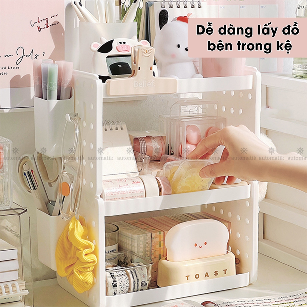 Kệ Để Đồ Kệ Để Bàn Đa Năng Nhựa 3 Tầng Trang Điểm Mỹ Phẩm Bút Mini Lắp Ghép Decor Lưu Trữ Dụng Cụ Học Tập - Automatik