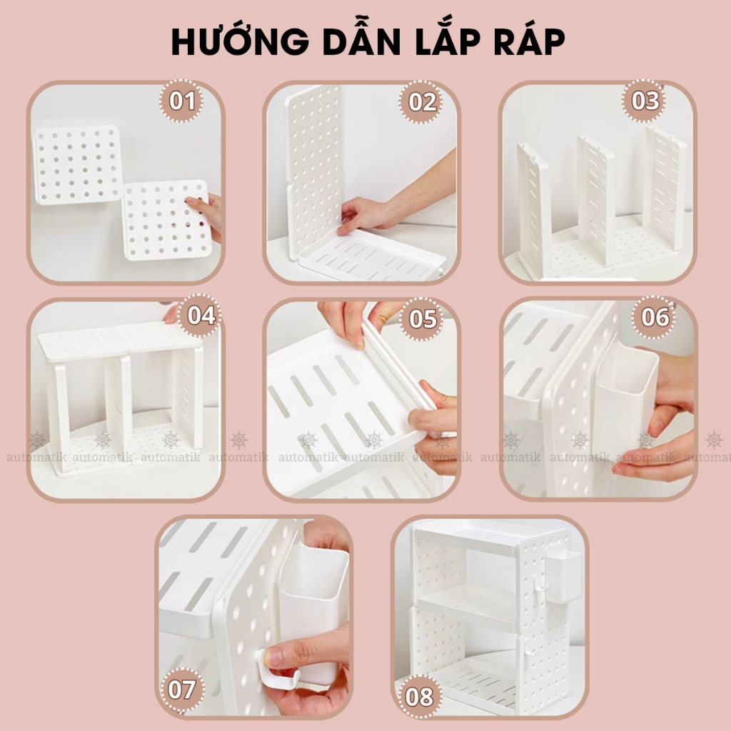 Kệ Để Đồ Kệ Để Bàn Đa Năng Nhựa 3 Tầng Trang Điểm Mỹ Phẩm Bút Mini Lắp Ghép Decor Lưu Trữ Dụng Cụ Học Tập - Automatik