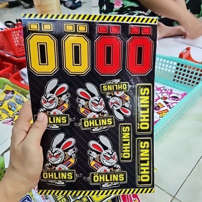 Combo 12 tem logo thỏ cầm phuộc ohlins