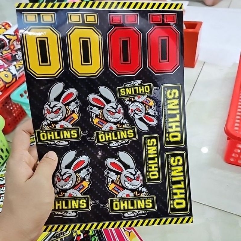 Combo 12 tem logo thỏ cầm phuộc ohlins